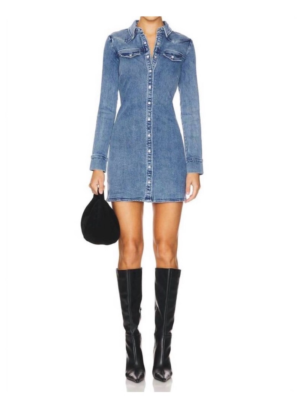 Amanda Uprichard Blue Denim Snap-Front Mini Dress